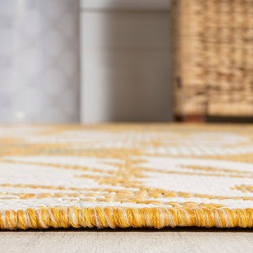 Zinnia Modern Floral Textured Weave Indoor/outdoor Runner Rug